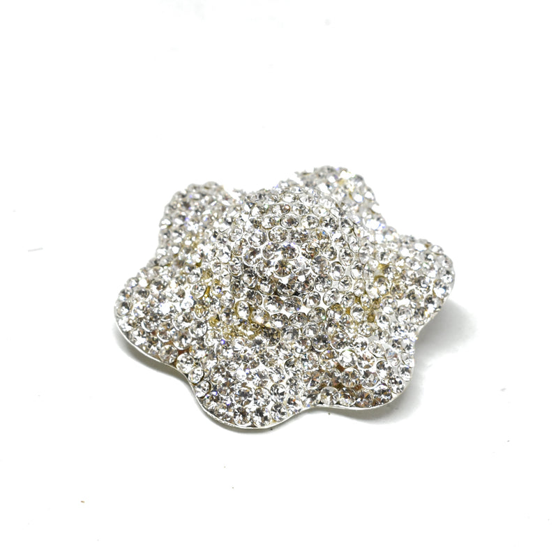 Rhinestone Brooch Silver Flower 2.50"