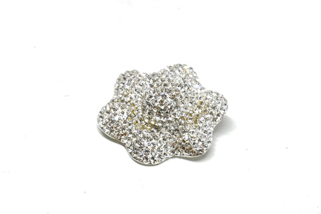 Rhinestone Brooch Silver Flower 2.50"