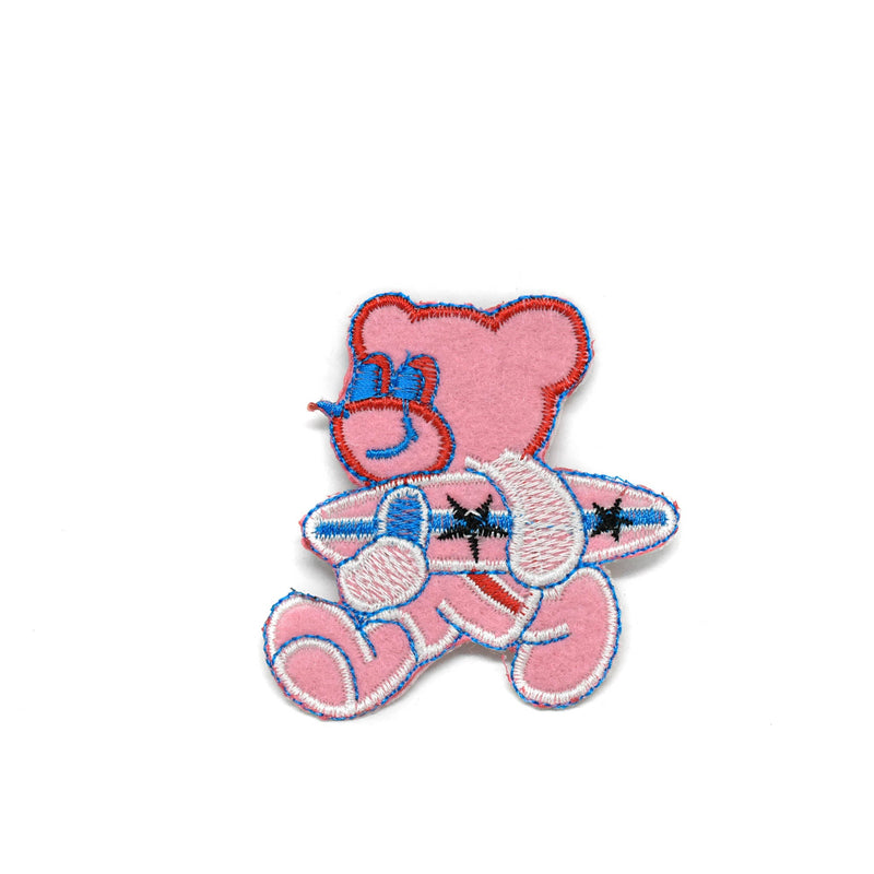 Embroidered Pink Surfer Bear Iron-On Patch