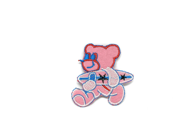 Embroidered Pink Surfer Bear Iron-On Patch