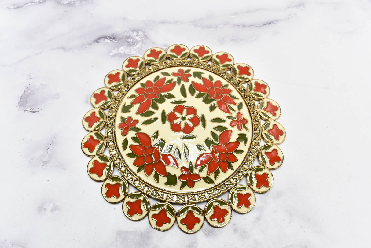 Floral Buckle Vintage Gold Red 4 7/8