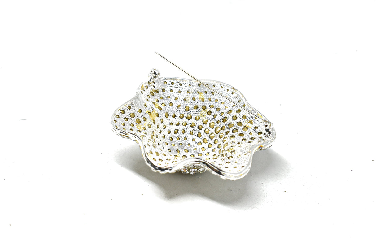 Rhinestone Brooch Silver Flower 2.50"