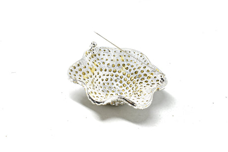 Rhinestone Brooch Silver Flower 2.50"