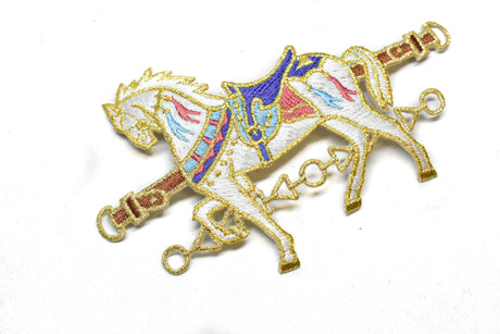Embroidered Horse Applique White Gold 5.5 x 3.25
