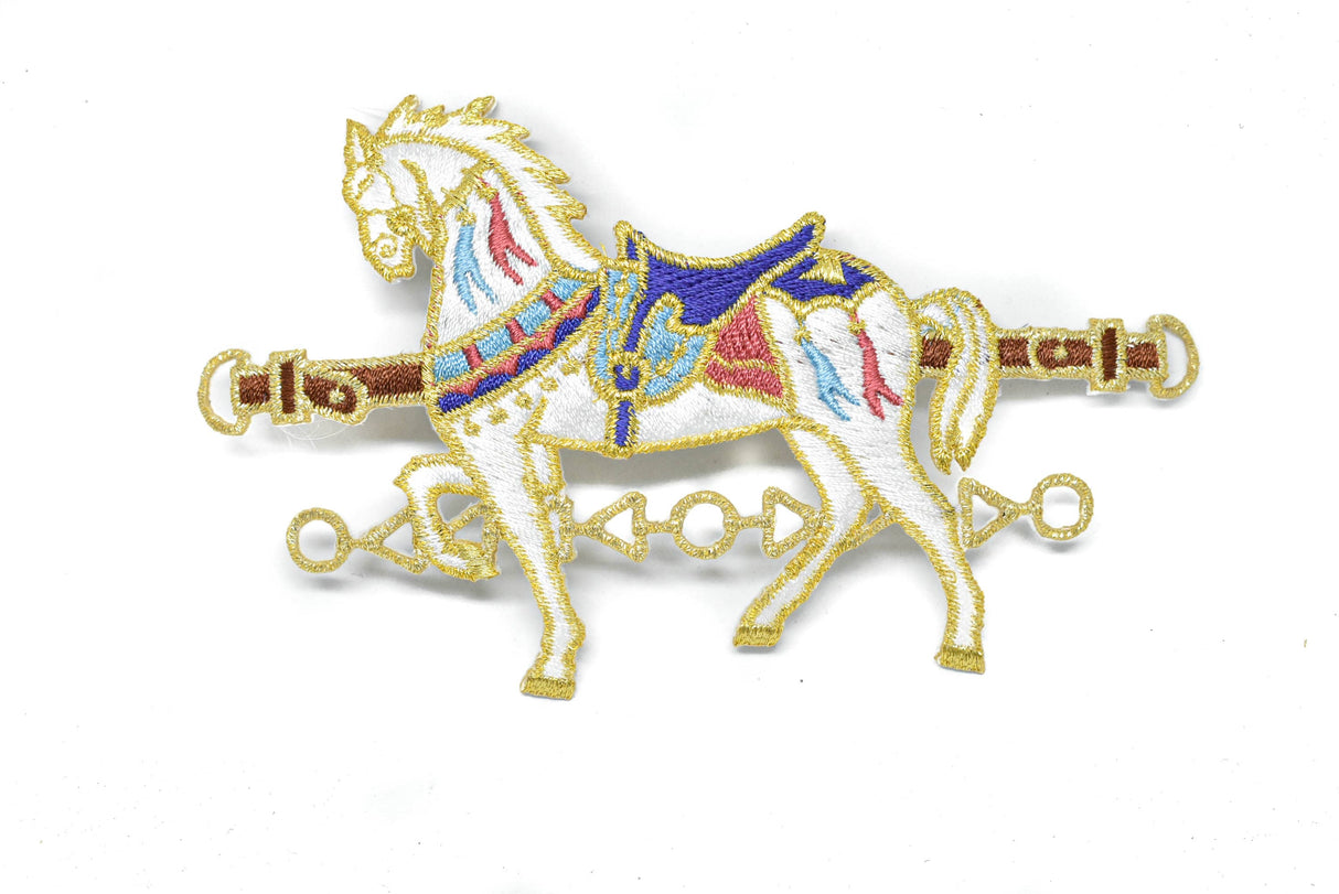 Embroidered Horse Applique White Gold 5.5 x 3.25