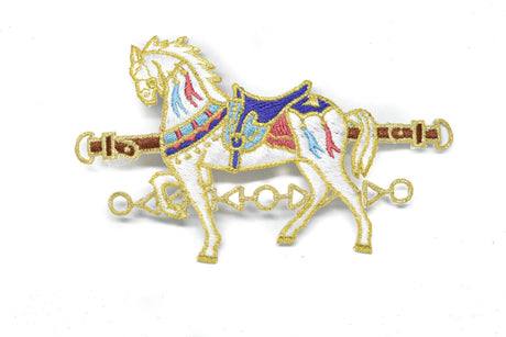 Embroidered Horse Applique White Gold 5.5 x 3.25