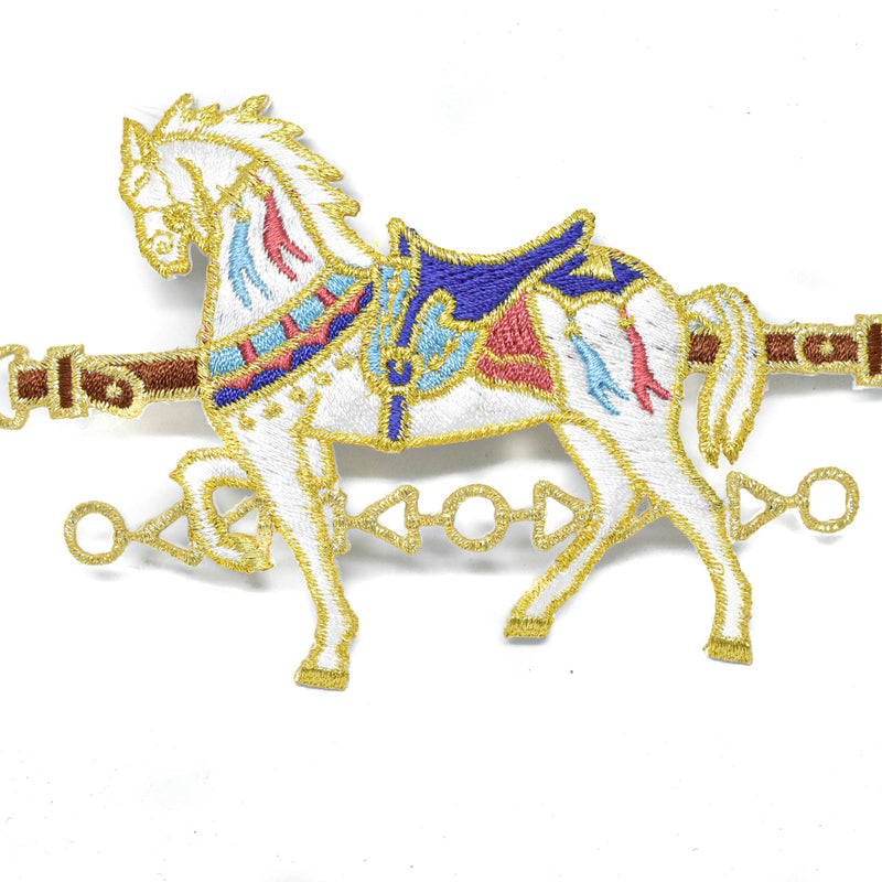 Embroidered Horse Applique White Gold 5.5 x 3.25