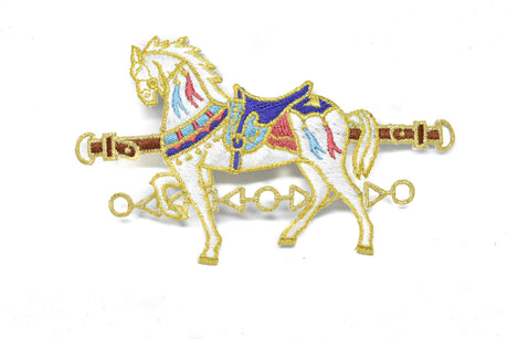 Embroidered Horse Applique White Gold 5.5 x 3.25