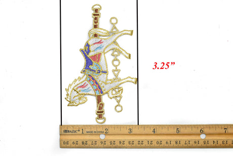 Embroidered Horse Applique White Gold 5.5 x 3.25