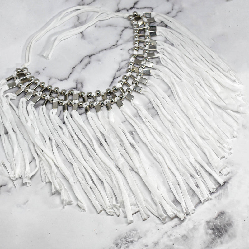 Fringe Trim Metallic Silver Beads