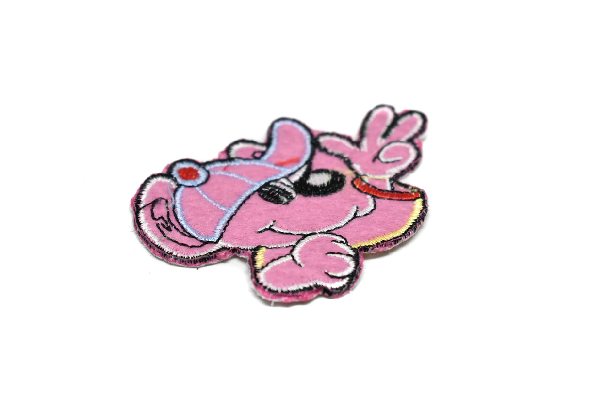 Embroidered Dog Iron-On Patch Pink 2.75 x 2.13