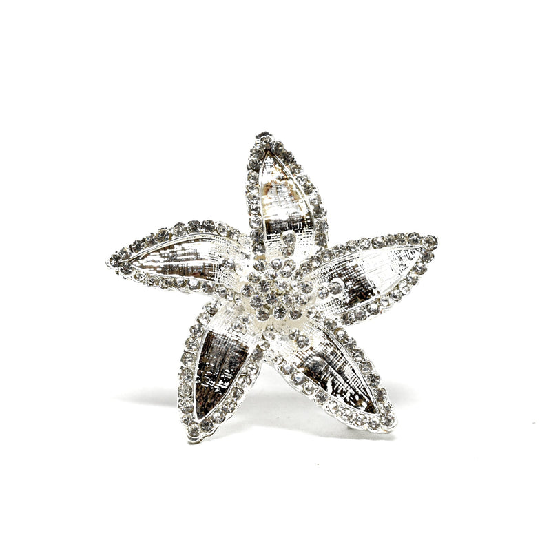 Rhinestone Flower Brooch 2.50" Silver