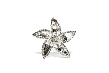 Rhinestone Flower Brooch 2.50" Silver