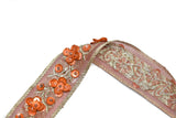 Embroidered Floral Sequins Trim Orange 1.25"