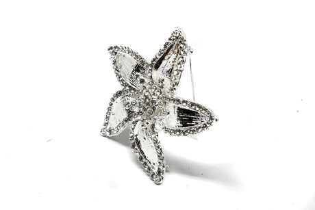 Rhinestone Flower Brooch 2.50" Silver