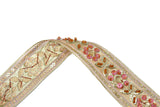 Beaded Floral Trim Gold Sequins Pink 1.25"