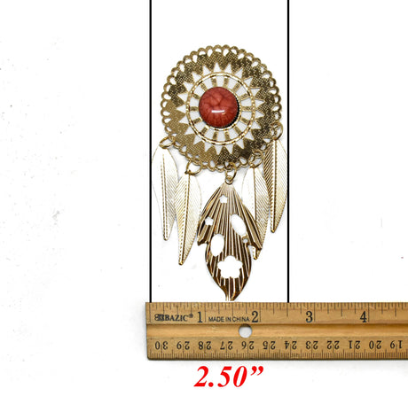Metal Feather Leaf Pendant Gold Marble