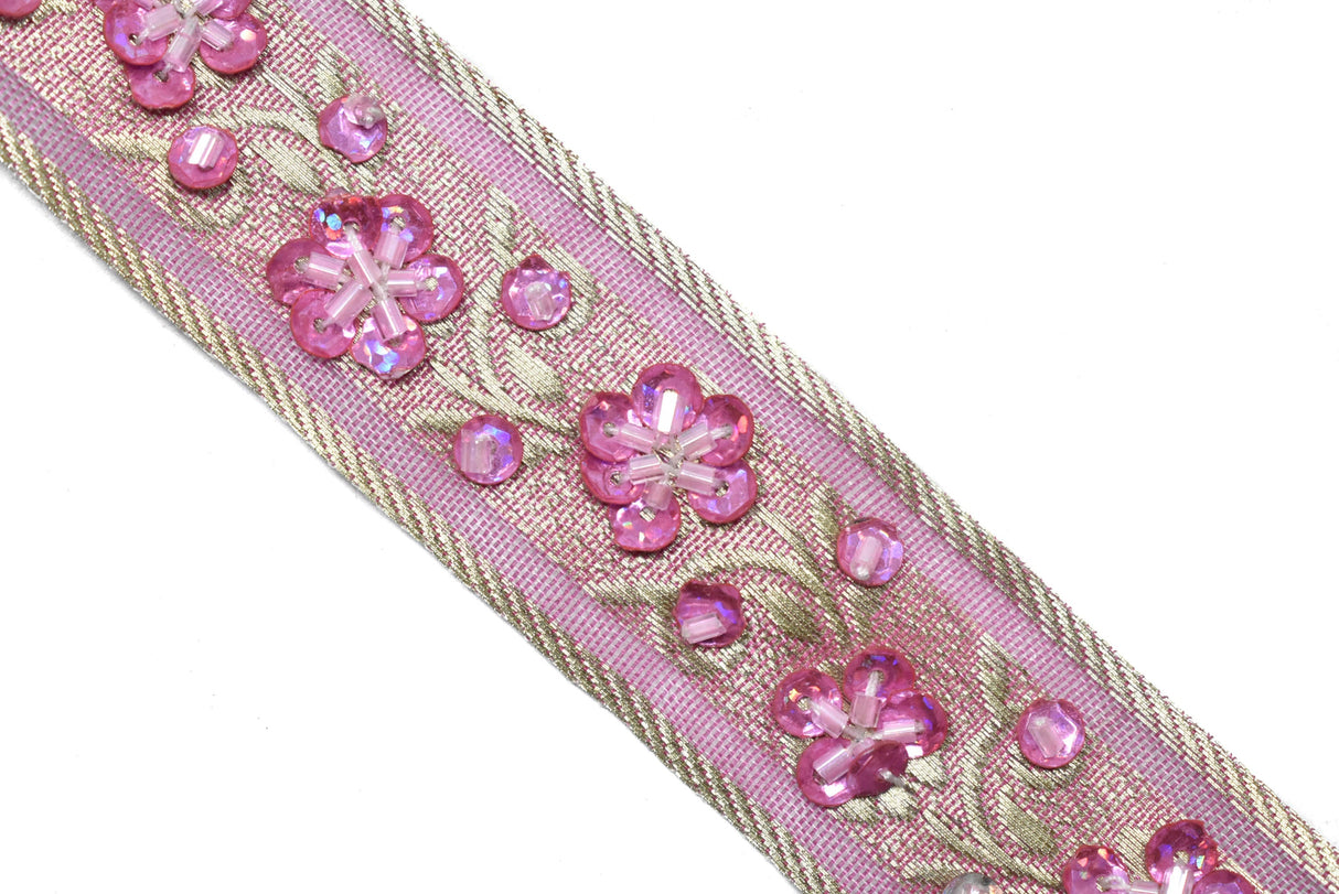 Embroidered Floral Sequins Trim 1.125"
