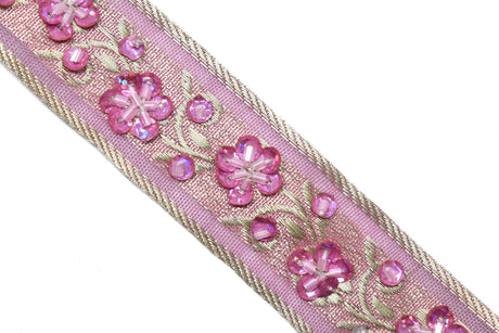 Embroidered Floral Sequins Trim 1.125"