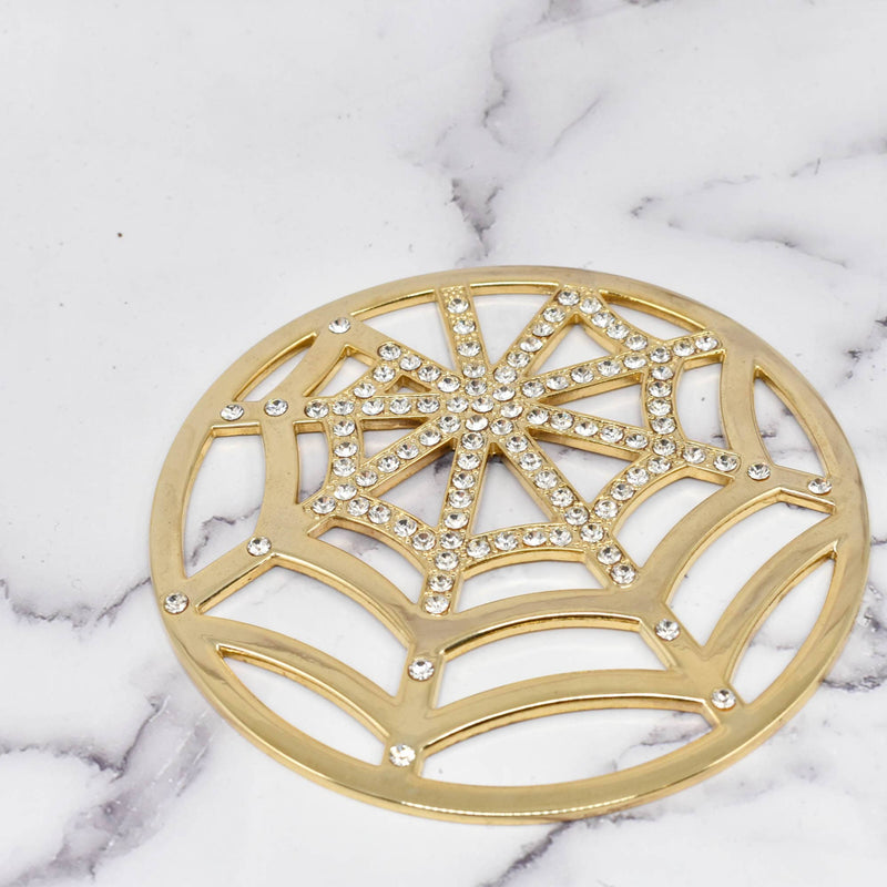 Rhinestone Buckle Gold Webbed 4"