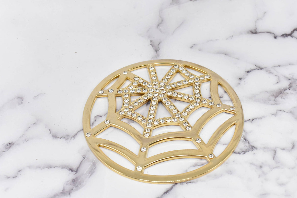 Rhinestone Buckle Gold Webbed 4"