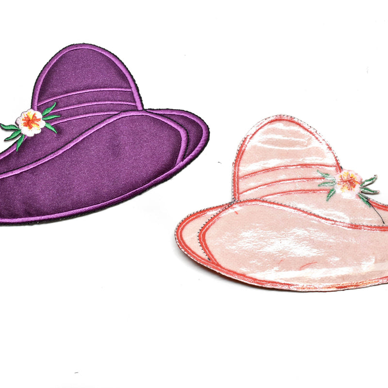 Satin Hat Applique Red Purple 5.50 x 3.75
