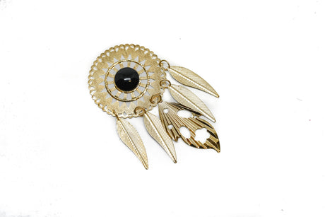 Metal Feather Leaf Pendant Gold Marble
