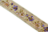 Embroidered Floral Sequins Trim 1.125"