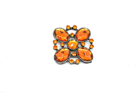Rhinestone Flower Brooch Orange 1.60"