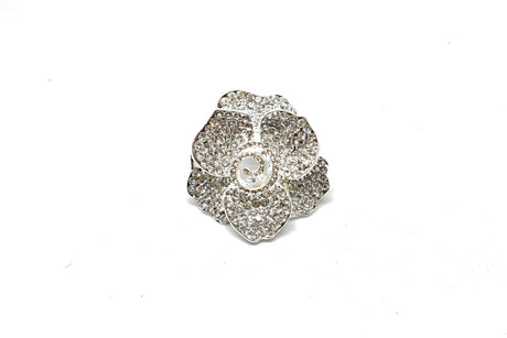 Rhinestone Flower Brooch 2" Silver
