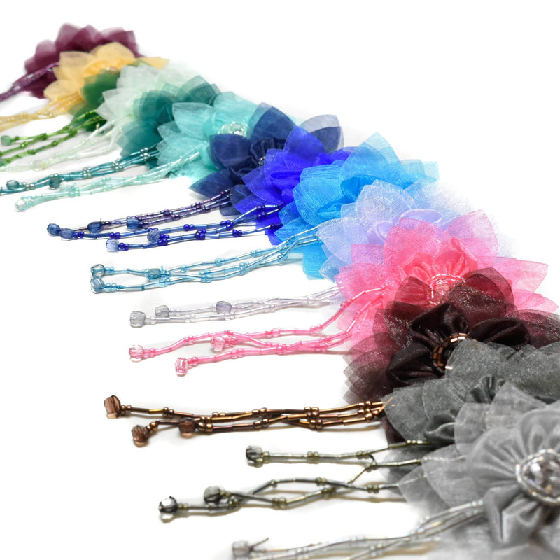 Organza Flower Piece with Beaded Fringe