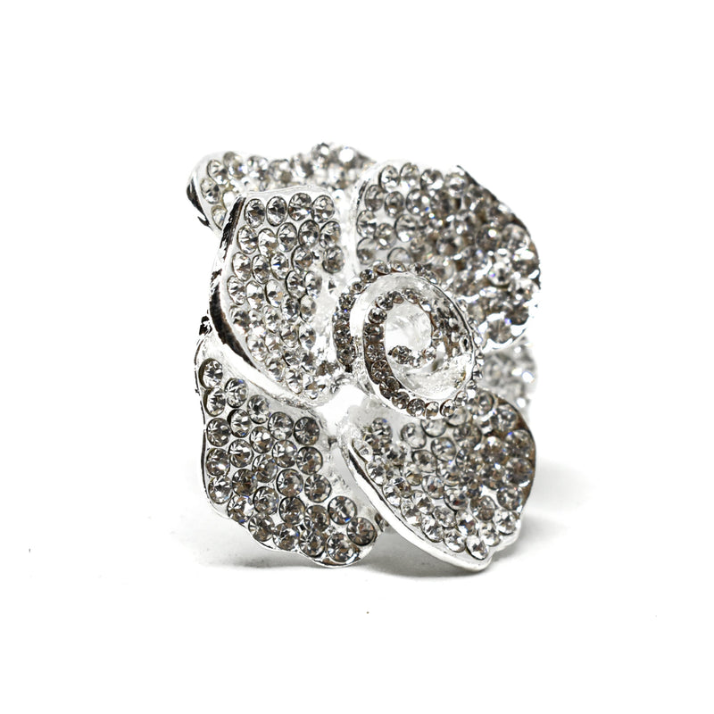Rhinestone Flower Brooch 2" Silver
