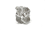 Rhinestone Flower Brooch 2" Silver
