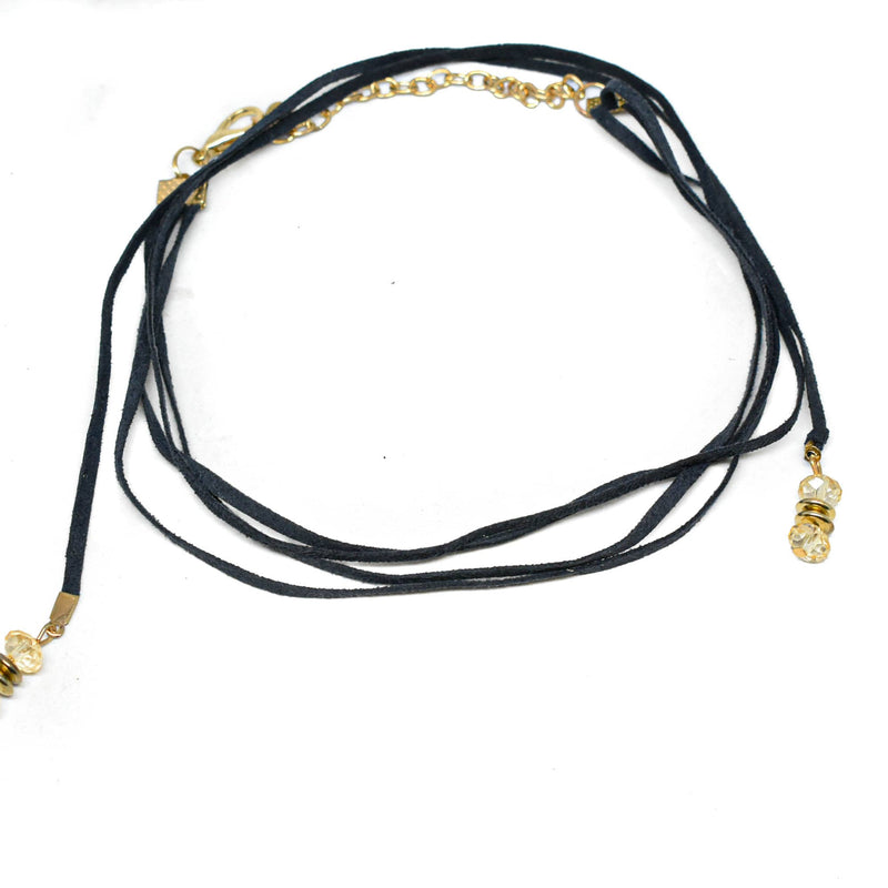 Rhinestone Necklace Blue Suede Gold Accents