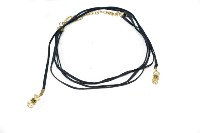 Rhinestone Necklace Blue Suede Gold Accents