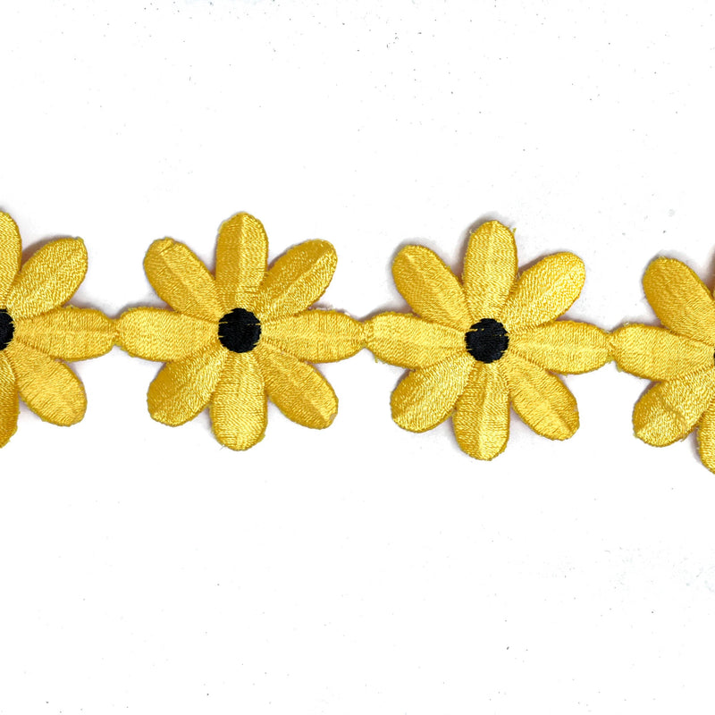 Embroidered Daisy Flower Iron-On Trim Yellow 2"