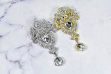 Rhinestone Brooch Pin Crown Silver