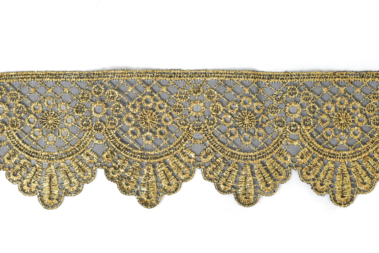 Embroidered Trim Metallic Gold 2.5in