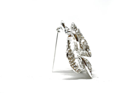 Rhinestone Flower Brooch 2" Silver