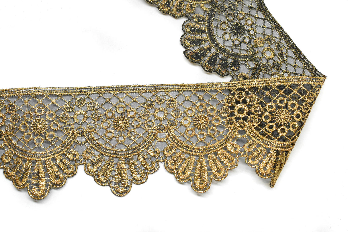 Embroidered Trim Metallic Gold 2.5in