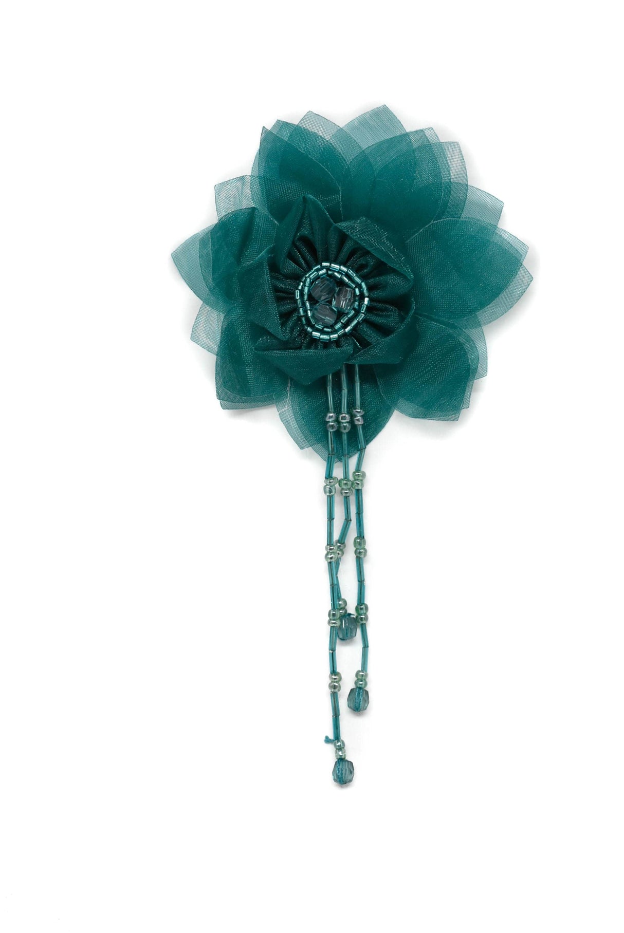 Organza Flower Piece with Beaded Fringe