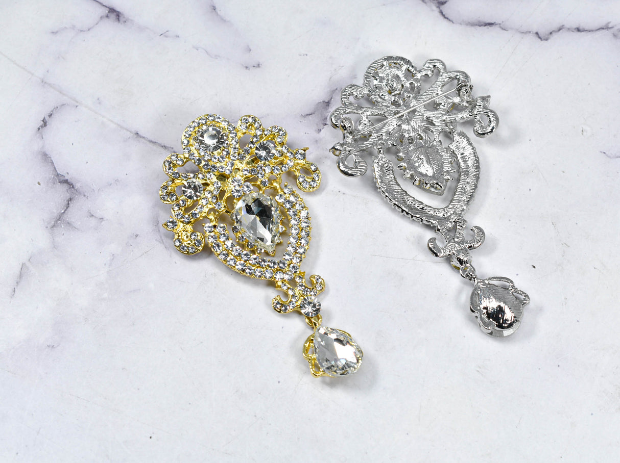 Rhinestone Brooch Pin Crown Silver