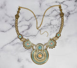 Beaded Necklace with Pearls Gold Teal