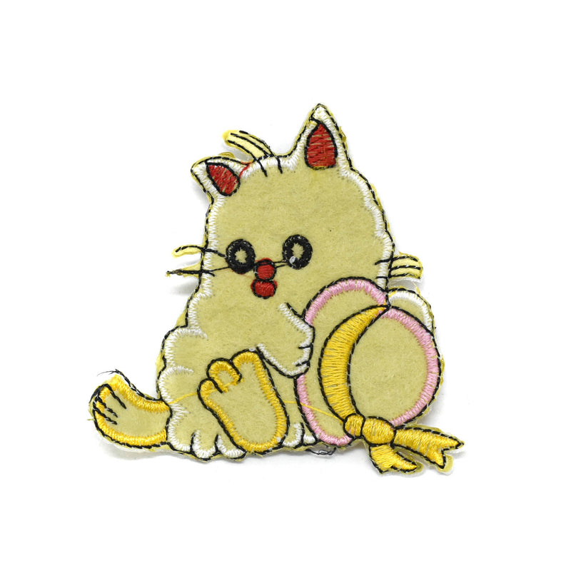 Iron-On Kitty Patch Yellow Hat 2.75in