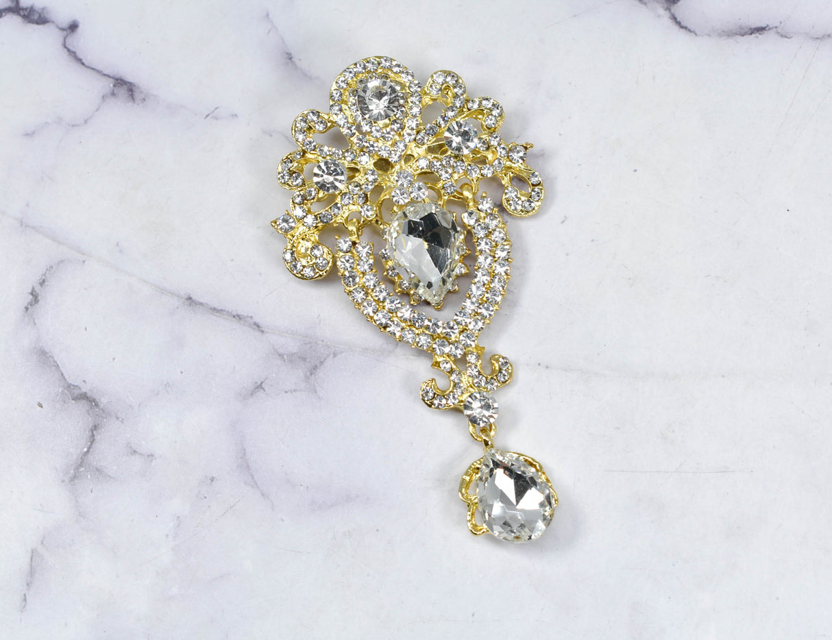 Rhinestone Brooch Pin Crown Silver