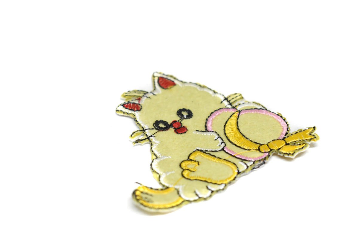 Iron-On Kitty Patch Yellow Hat 2.75in