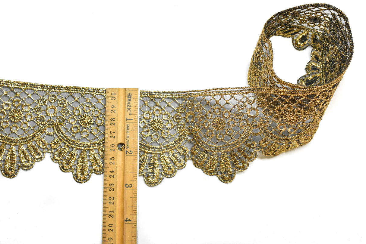 Embroidered Trim Metallic Gold 2.5in