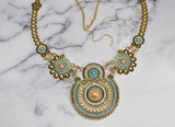 Beaded Necklace with Pearls Gold Teal