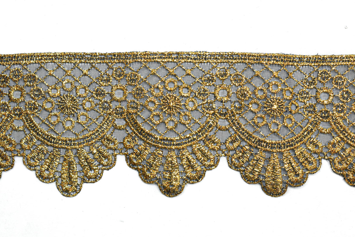 Embroidered Trim Metallic Gold 2.5in
