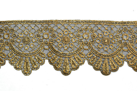 Embroidered Trim Metallic Gold 2.5in